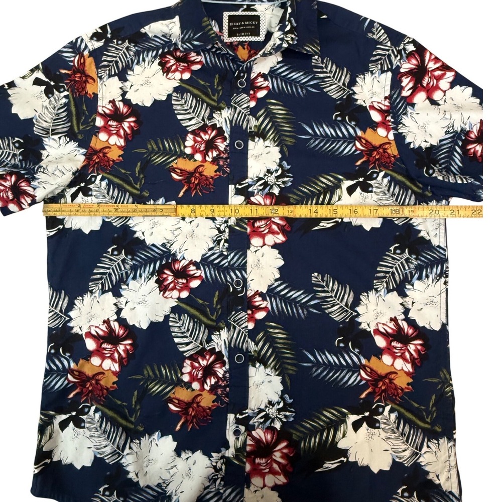 Ricky & Micky Navy Blue Tropical Floral Button-Up Shirt - Slim Fit - Size Medium - Picture 6 of 12